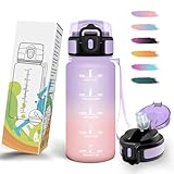 Mulbijeo Trinkflasche, Zeitanreiz, Trinkflasche Kinder 500ML BPA-Frei, Wasserflasche Kohlensäure Geeignet, Wasserflasche mit Strohhalm, Auslaufsicher, Sportflasche für Joggen, Schule, Büro, Party