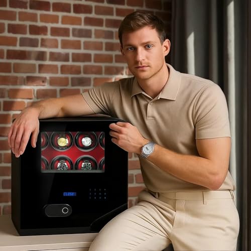 8 Automatic Watch Winder Safe Box 12 case for Rolex Watches,self Kinetic Winding Auto Rotating Watch Display Box Spinner,Silent & Durable with Multiple Locking Options (Black + Red, 8 Set) - Thumbnail 5