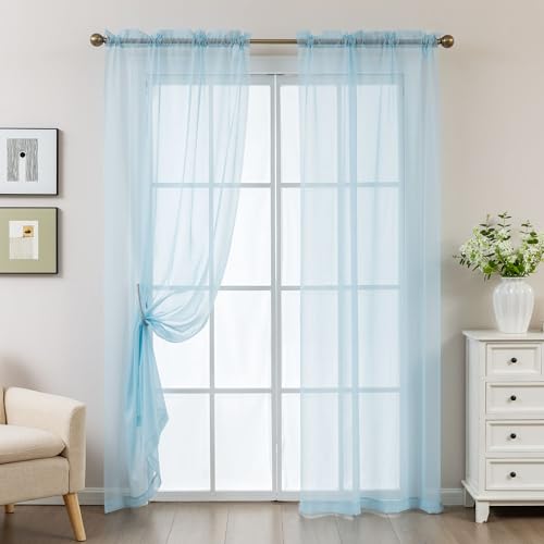 ABLUEN Blue Sheer Curtains 96 Inches Long, Privacy Semi Sheer Curtains for Living Room Bedroom, Light Filtering Rod Pocket Voile Window Drapes 2 Panels Set, Each 42" W x 96" L by ABLUEN - Image 8