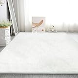 Fixseed Soft White Fluffy Area Rug 4x6 Faux Rabbit Washable Fur Rugs for Bedroom, White Fuzzy Living