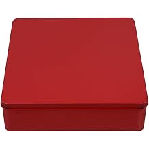 iplusmile Large Square Cookie Tin 7.8"" Red Metal Airtight Lid Decorative Tinplate for Holiday Treats Wedding Favors Christmas Baking for Homemade Biscuits Candies Snacks