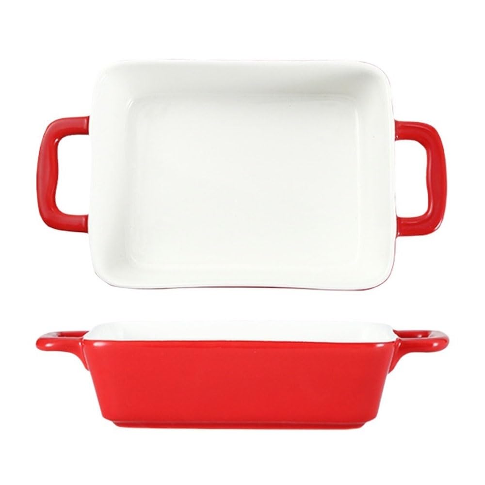 Miska do pieczenia Minimalistyczna, ceramiczna forma do pieczenia z podwójnym uchwytem, ​​prostokątna(Red)