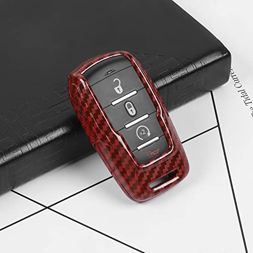Image of RAZPOY for RAM Key Fob Cover Replacement Key Case Shell Protector Holder for 2018-2022 Dodge RAM 1500 2500 3500 Accessories, ABS Plastic (Red Carbon Fiber)