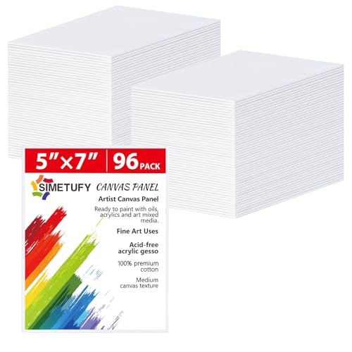 Simetufy 5x7 Inch 96 Pack Small Painting Canvas Boards Mini Blank Canvas Panels Primed Acid Free for Oil Paint Watercolor Acrylic Paint