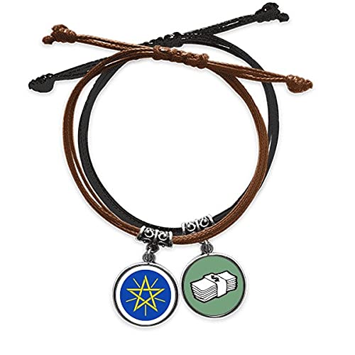 Pulsera cuerda Etiopía con cadena de mano y cuero africano