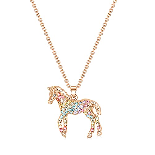luomart Girls Horse Necklace Gifts,Little Rainbow Horse Jewelry for Women,Initial Letter Necklaces Pendant for Teen Girls Horse Lovers