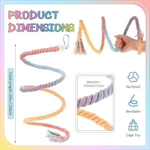 Image of WinnerWhy 2 Pcs Gradient Bird Rope Perches Birdcage Swing Toy for Parrots Birdcage Cotton Swing Climbing Rope Standing Bungee Toy Accessory for Parrots, Cockatiel, Parakeet, Lovebird, Budgie (59'')