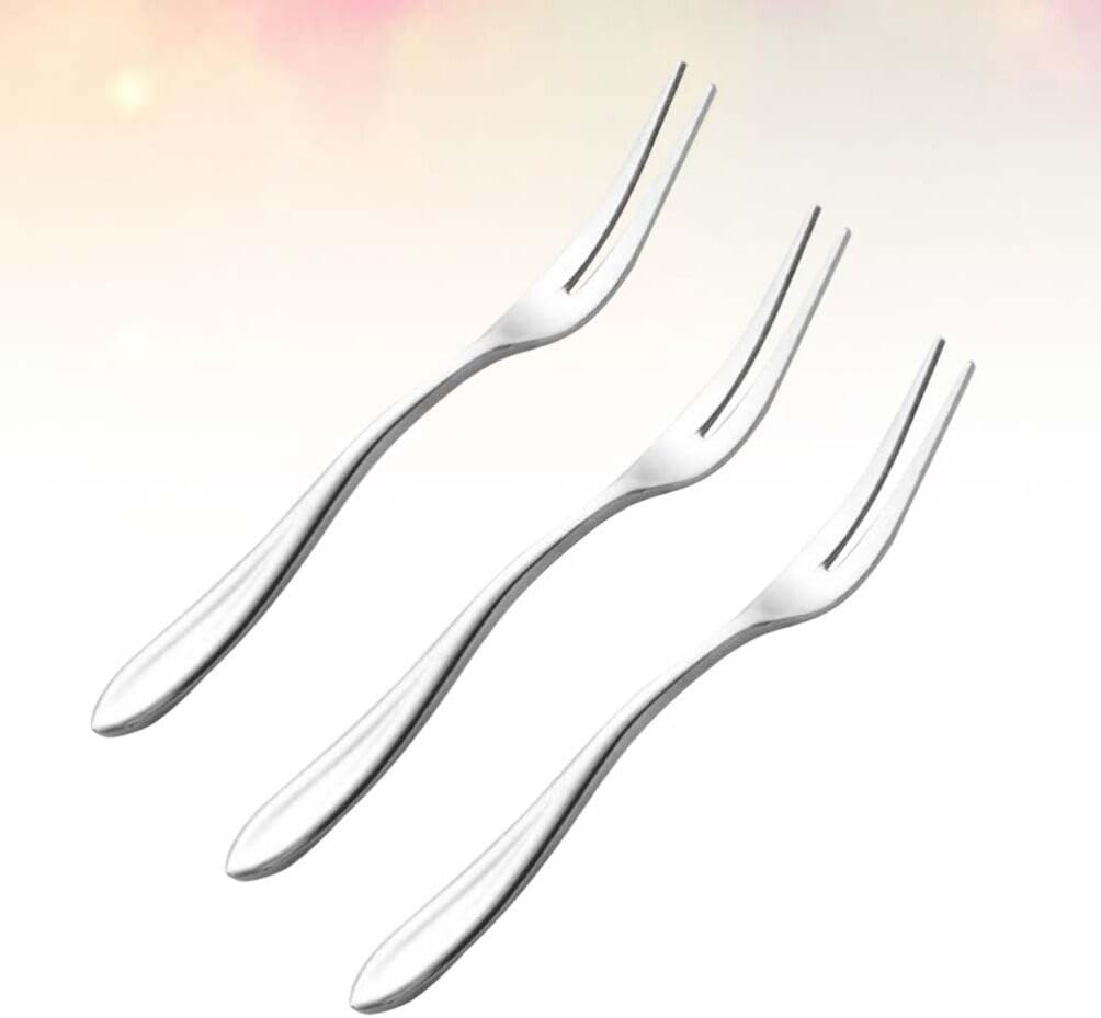 Luxshiny Fruit Forks 3 pcs Stainless Steel 2 Prong Forks 6.49 inch Flatware for Appetizers Desserts Fruit Picks Home Restaurant Hotel Party Serving