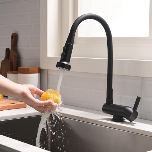 Rubinetto Cucina Abbattibile Sottofinestra Nero, Rubinetto Cucina Pieghevole 3 Modalità Di Scarico Dell'acqua, Miscelatore Sottofinestra Cucina Rubinetti Da Cucina Materiale in Ottone