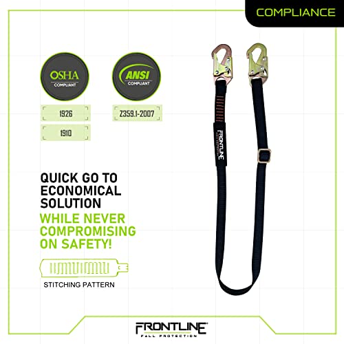 Image of FRONTLINE FALL PROTECTION LPO61SADJ Combat 6' Positioning Adjustable Restraint Lanyard | Workers | Shock Absorbing | ANSI Z359.13 & OSHA Applicable Standards
