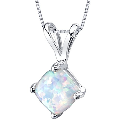 14 Karat White Gold Cushion Cut Created Opal Pendant