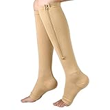 Zipper Compression Socks - 2Pairs Calf Knee High Stocking - Open Toe Compression Socks for Walking，Runnng，Hiking and Sports Use (B- NUDE, L/XL)