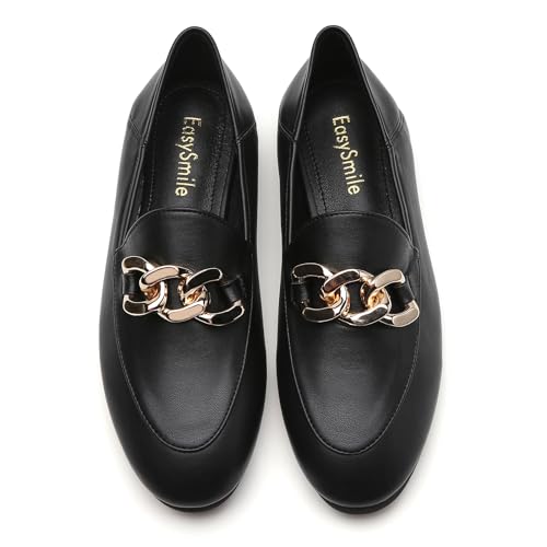 Casual Chain Loafers for Women Work Flats Round Toe Business Backless Ballet Flats Metal Décor Driving Slip on2