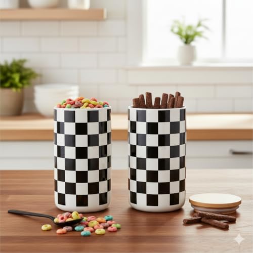 The Better Home Ceramic kitchen Jars with Bamboo Lid | Pack of 2-1000ml each | Airtight jars Containers for Kitchen Storage | Multipurpose- Snacks, Sugar, Salt, Dry Fruit, Pulses | Gift Items