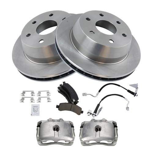 Image of TRQ Rear Brake Pad & Rotor Kit Ceramic Compatible with 2008-2014 Chevrolet Express 1500 2008-2013 GMC Savana 1500