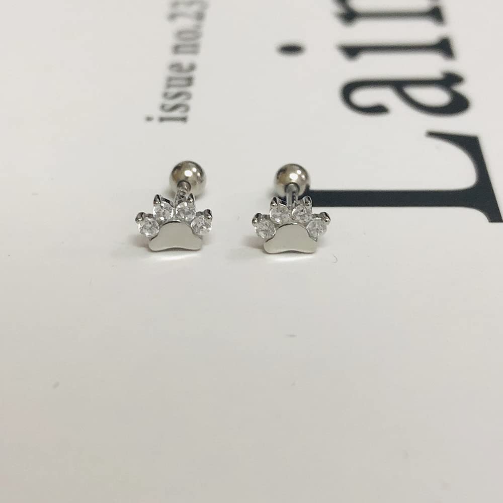 18g Mini Zampa Orecchini a Bottone Argento Sterling Cartilagine Piccola Vite a Sfera Sul Retro Piccoli Borchie Trago Elica Simpatici Cuccioli Orecchini Delicati Dormienti per Donne Ragazze Amanti deg