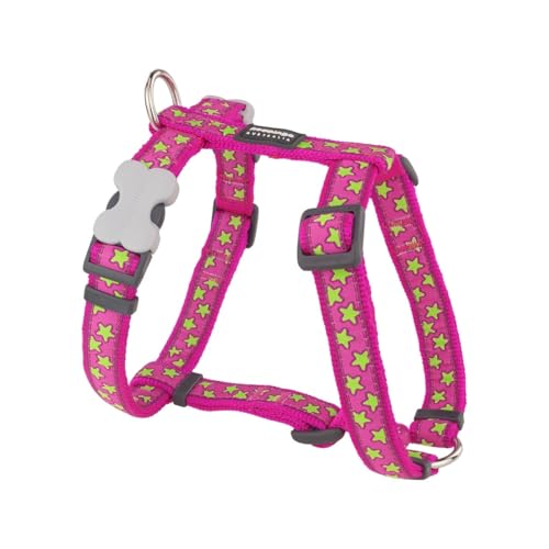 Red Dingo Classic Dog Harness Design, Stars Lime on Hot Pink, X-Small 12mm