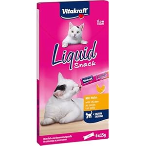 Vitakraft Liquid Snack, Katzen Leckerli, Katzensnack cremig, mit Huhn und Taurin, in einzelnen Sachets, unterstützt die Augen und das Herz (6x 15g)