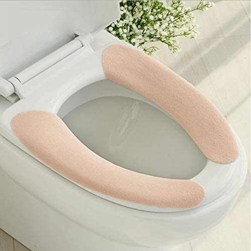 Samnuerly Toilettensitzbezug Universal-Toilettensitzkissen Wasserdichter Haushalt Hellblau Rosa Beige Hellgrün 38 × 11 cm Sitzring Paste Toilettenaufkleber (Color : Pink) (Beige) – Bild 3