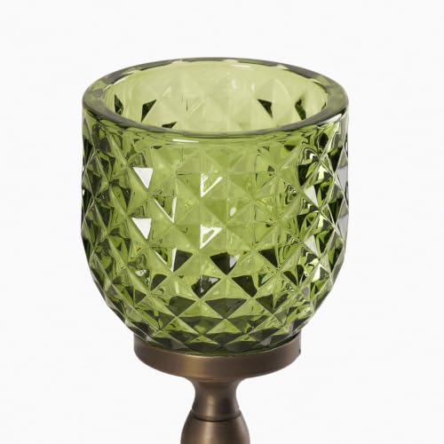 Image of Pure Home Green Diamond Cut Hurricane - Small | Size: 9 x 9 x 21 cm | Premium Hurricanes for Home Decor | Table Top & Shelf Decor Showpiece | Ideal for Diwali & Festive | Premium Home Decor | Pack of 1