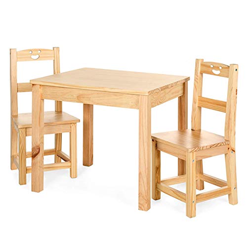 100% Natural Wooden Kids Table & 2 Chair Sets Junior Table for Toddlers Ages 2-8 Years 3 Pieces Activity Desk for Toddlers - Environmental-Friendly Natural Solid Wood Childrens Table