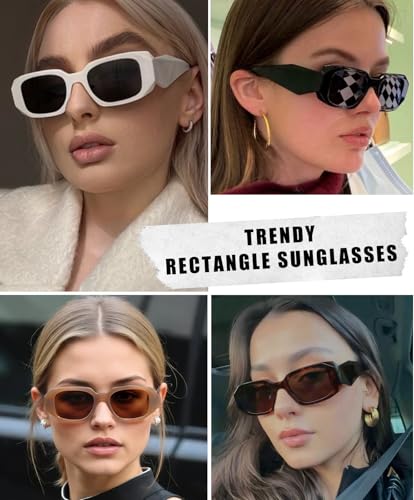 JiSoo Retro Rectangle Sunglasses for Women, Trendy Polarized Rectangular Sunglasses Women Vintage Sun Glasses2