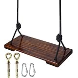 PELLOR Wooden Swing Seat, Hanging Wood Tree Swings Seat Sets with Adjustable Nylon Rope,...