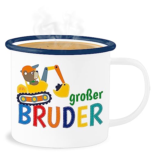 Emaille Becher - Tassen - Großer Bruder Bagger I Geschenk - 300 ml - Weiß Blau - tasse geburt big brother bro blech für große Brüder