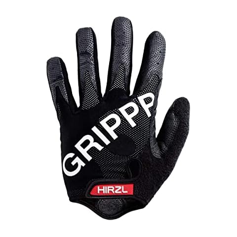 HIRZL Grippp Tour FF 1.0 Leather Bike Gloves, Black, Full Finger, Breathable, Gel Padded, Anti-Slip, Sweat and Water Resistant, Ergonomic, Durable, MTB, Road, Mountain, Cycling, Swiss Design, Medium Cover