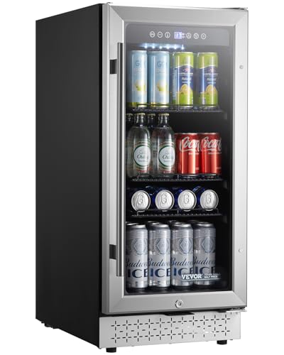 Image of VEVOR Beverage Refrigerator Cooler, 88 Can Beverage Fridge, Mini Fridge with Glass Door, Adjustable Shelves, Digital Temperature Control, Built-in or Freestanding Soda Beer Fridge for Home Office Bar