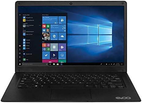 EVOO 14.1" Ultra Thin Laptop, Quad Core Processor, 2GB Memory, 32GB Storage, Mini HDMI, Front Camera, Windows 10 in S Mode, Black