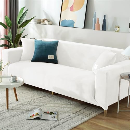 Housse de canapé 3 places en velours blanc extensible quatre saisons - 4