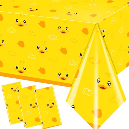 Image of 3pcs Yellow Duckie Table Cover, Waterproof & Easy to Clean, 70.8x42.5 inches, Duck-themed Tablecloth for Parties, Baby Showers, Gender Reveals