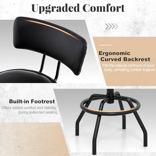 GIANTEX Taburete Giratorio Set de 2 para Isla de Cocina y Barra Ajustable en Altura con Asiento y Respaldo Acolchonado, Reposapiés, Estructura Metálica, Tapizado en Cuero PU Negro miniatura 6