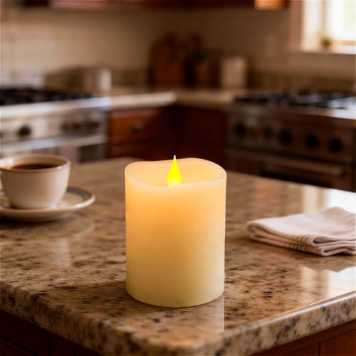 Image of 3x4 Flickering Flameless Candles Set of 3,4 inch Real Wax LED 600 Hours Battery Candles with Timer Remote,Control for Wedding Party Indoor,Ivory