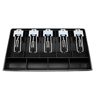 Cash Register Drawer Insert Tray 5 Bill/4 Coin Compartments with Metal Clip for Money Storage, Black