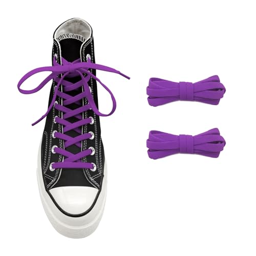 Image of UamGlsob 5/16" Wide Elastic Shoe Laces Replacement Laces for High Tops Sneakers, Stretch Flat Shoelaces Shoe Strings for High Tops Skate Shoes (Purple-02, 45