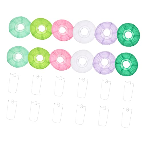 KOCKSHION 12個な丸型和紙提灯 ピンク 薄紫 草緑 深緑 薄荷緑 白 パーティー 結