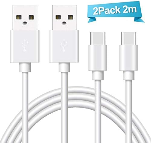 Ulinek USB Type C Cable, 2 Pack 2m USB C Cable Certified Fast Charging and Syncing Cord Compatible with Samsung Galaxy S9 S8 Plus Note 8, Moto Z Z2, LG V30 V20 G5 G6, Google Pixel 2 XL - White