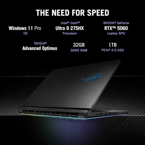 Image of ASUS ROG Strix G18 Gaming Laptop, 18 inch 2.5K 240Hz Nebula Display, Intel Core Ultra 9 275HX, GeForce RTX 5060, 32 GB DDR5-5600, 1 TB SSD, Wi-Fi 7, Windows 11 Pro, RGB Backlit KB, ROG Cooling, Gaming PC