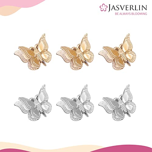 Jasverlin Mini Butterfly Hair Clips 50Pcs - Non-Slip Metallic Silver Gold Hair Claws Clip Y2K 90S Small Tiny Cute Hair Accessories For Women Girls Kids -2000S Hair Clips Organizer (Silver & Gold) #TOP1