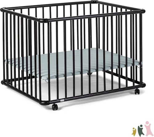 Geuther Parc Bébé en Bois Belami Plus – Hauteur Réglable – 76x97 cm – Avec Roulettes – Certifié TÜV – Idéal pour Dormir et Apprendre – Blanc
