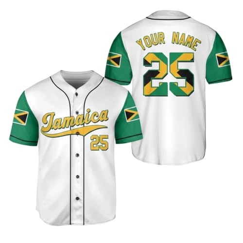 Personalized Jamaica Baseball Jerseys, Custom Name Number Jamaican Reggae Button Up Jersey Caribbean Shirts for Men Women miniatura 1