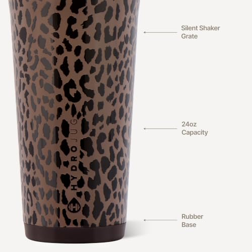 Image of HydroJug Insulated Protein Shaker Bottle 24 oz, Silent Mixing, Brown Leopard