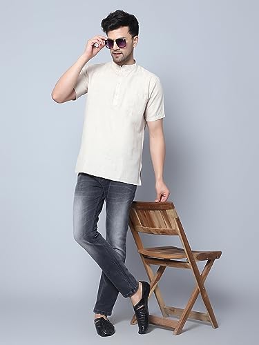 Image of LATEST CHIKAN Men's Cotton Regular Casual Strped Short Kurta Half Sleeves - (SK-LJ.DS.AS)