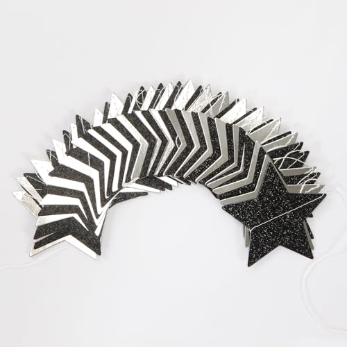 Image of Black-Silver Birthday Graduation Party-Decorations Garland - 62ft Glitter Twinkle Little Star Hanging Streamers Banner Decor,Bachelorette Wedding Baby Bridal Shower New Years Supplies Backdrop Hugtmr