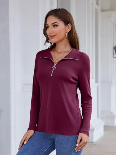 Women's Quarter Zip Pullover Long Sleeve Shirt for Fall