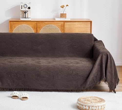 HomeFirst ソファーカバー 北欧風 マルチカバー 長方形 ソファカバー 大判 180 260cm フリンジ付き ソファ ブランケット 綿 2人掛け ソファーベッドカバー 肘なし 肘付き キズ 汚れ防止 両面使える 水洗い 四季通用