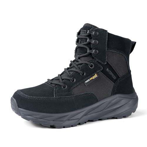FREE SOLDIER Hiking Work Boots Women's Tactical Boots 6 Inches Lightweight Waterproof Military Boots Outdoors Desert Boots(Dark Black 7.5)