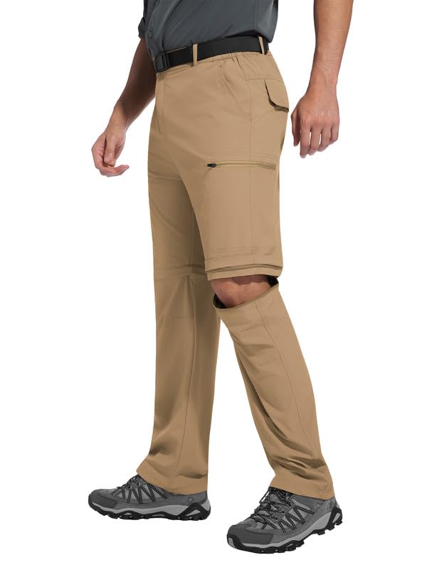 BondiTrekk Outdoor Wanderhose für Herren Zip-Off-Wanderhose-Abnehmbar-Trekkinghose, Atmungsaktiv Outdoorhose Arbeit Hosen Schnell Trockend Sommer Funktionshose Mit 6 Taschen Khaki L
